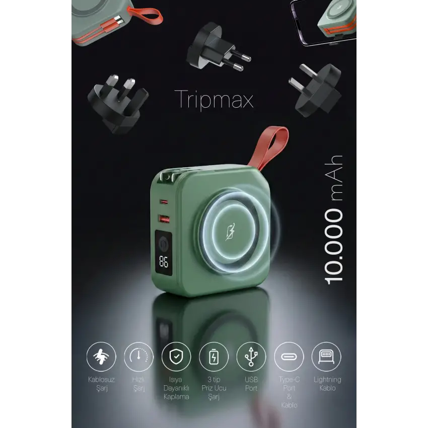 Pars Power Tripmax PRS-M001B Seyehat Şarj aleti (Yeşil)