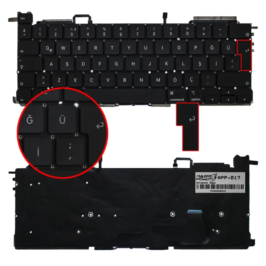 Apple MacBook Pro 13 A2289 (EMC 3456) Klavye Işıklı (Siyah TR)