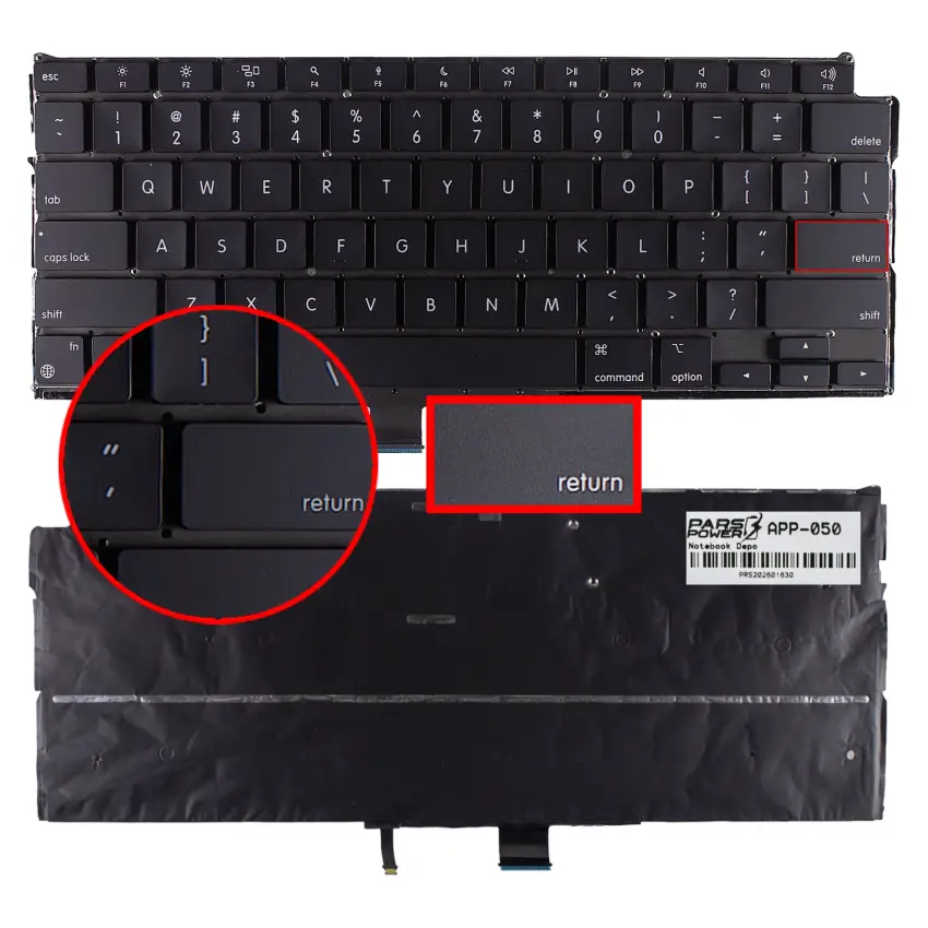 Apple MacBook Air MGN73 MGNA3 MGNE3 Klavye Işıklı (Siyah US)