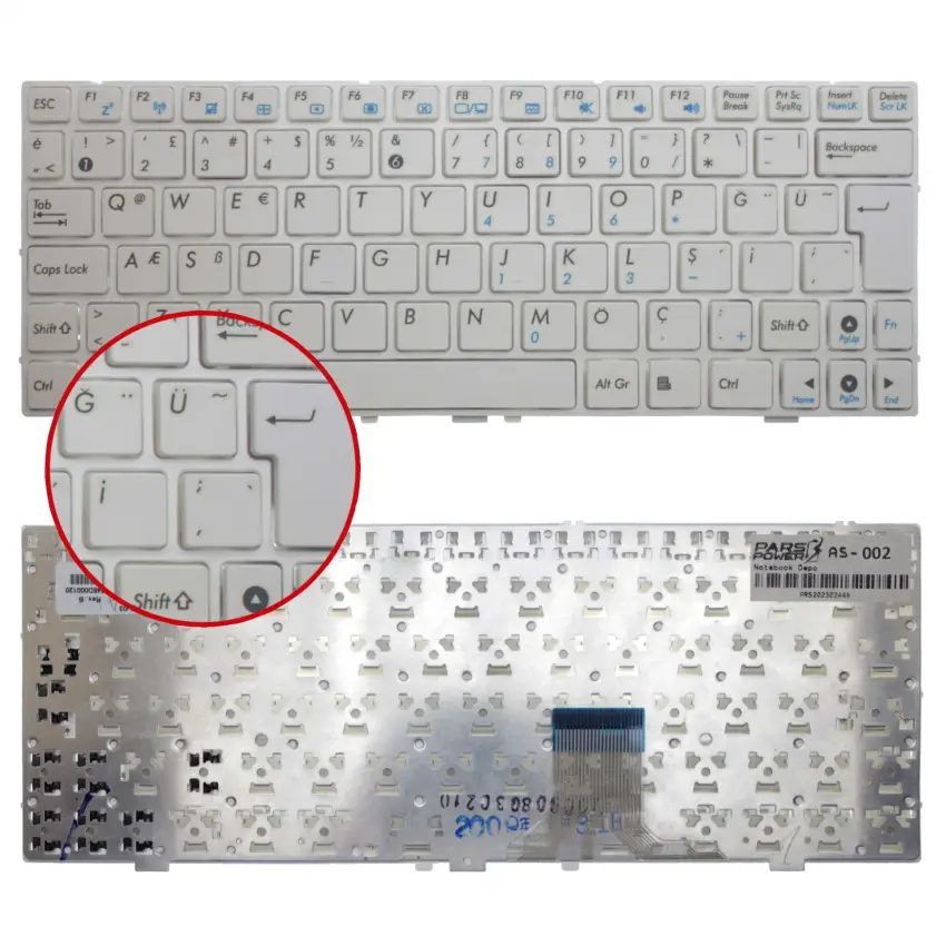 Asus Eee PC 1015T Notebook Klavye (Beyaz TR)