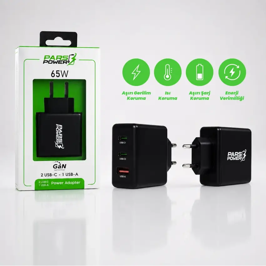 Pars Power 65W USB - TypeC Hızlı Pd - Gan Adaptör Şarj Aleti-Cihazı