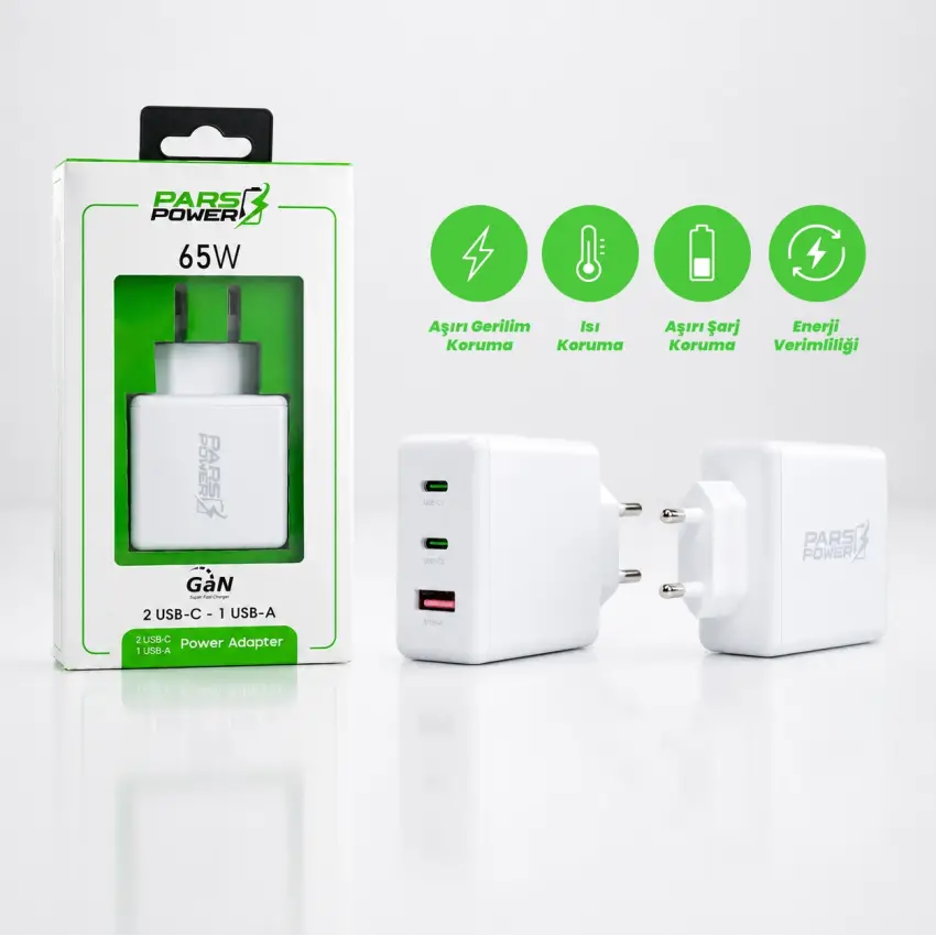 Pars Power 65W USB - TypeC Hızlı Pd - Gan Adaptör Şarj Aleti-Cihazı