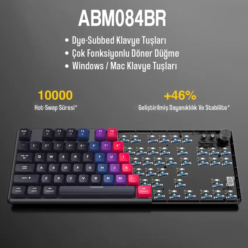 CIDOO ABM084 Esports RGB Mekanik 3 Mode Kablosuz Klavye (SİYAH KIRMIZI)