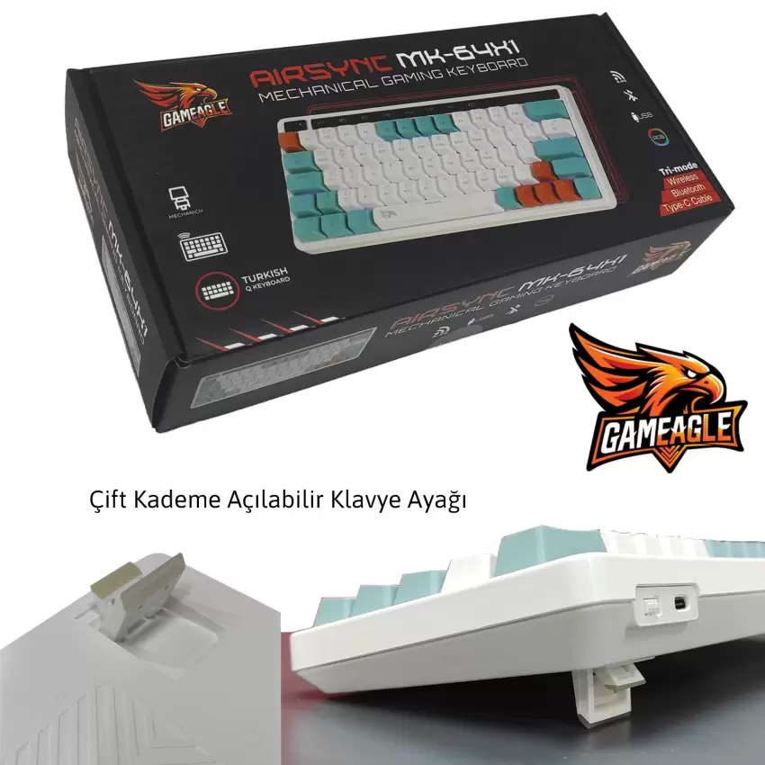 Gameagle Airsync MK-64X1AAR Mekanik Kablosuz Rgb Işıklı Gamer Klavye