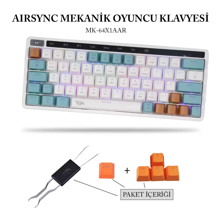 Gameagle Airsync MK-64X1AAR Mekanik Kablosuz Rgb Işıklı Gamer Klavye