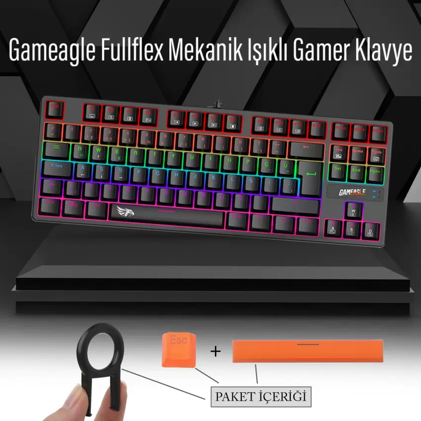 Gameagle Fullflex MK-89X1B Mekanik Işıklı Oyuncu Klavye Türkçe Q (Blue Switch)