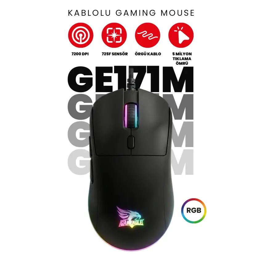 Gameagle GE171M RGB Makrolu 7200DPI Kablolu Oyuncu Mouse