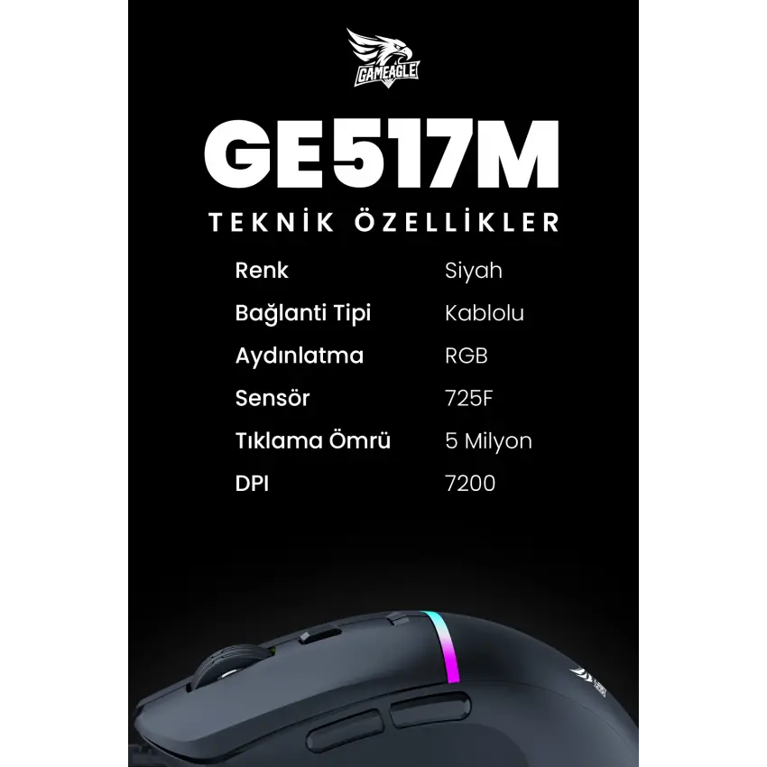 Gameagle GE517M RGB Makrolu 7200DPI Kablolu Oyuncu Mouse
