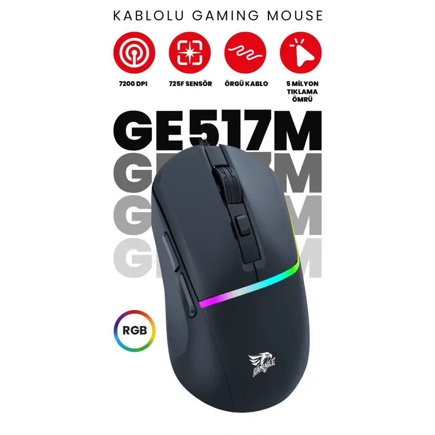 Gameagle GE517M RGB Makrolu 7200DPI Kablolu Oyuncu Mouse