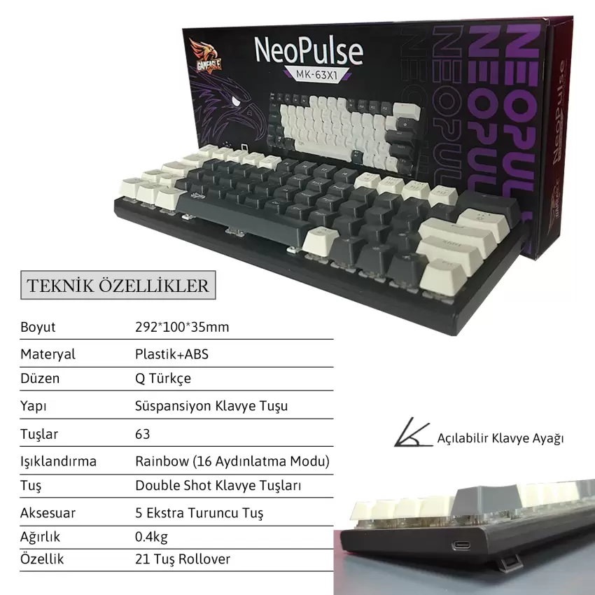 Gameagle Neopulse MK-63X1ABB Mekanik Kablolu Işıklı Klavye