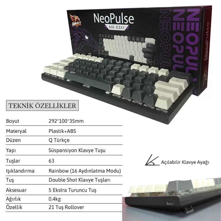 Gameagle Neopulse MK-63X1ABR Mekanik Kablolu Işıklı Klavye