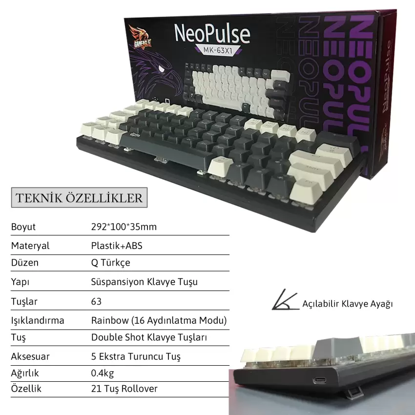 Gameagle Neopulse MK-63X1BAB Mekanik Işıklı Oyuncu Klavye