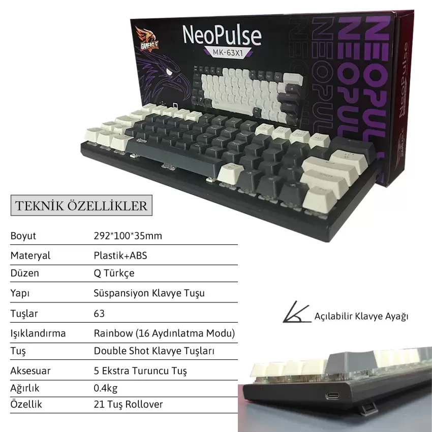 Gameagle Neopulse MK-63X1BAR Mekanik Işıklı Oyuncu Klavye