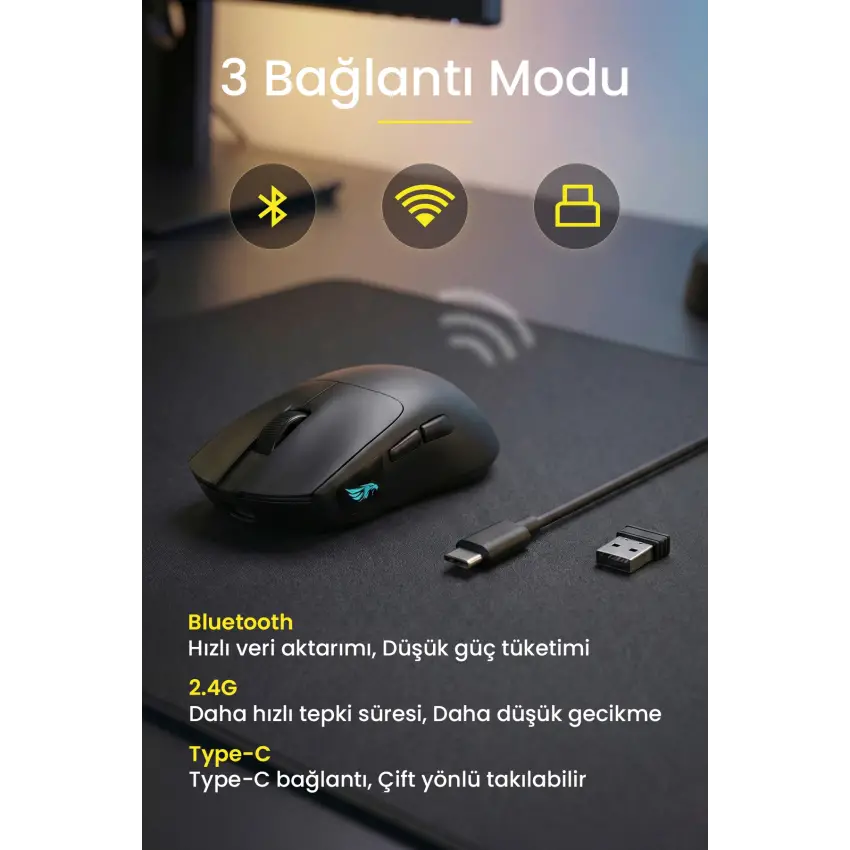 Gameagle PROX-59B Ultra Hafif Kablosuz 3 Mode Oyuncu Gaming Optik Mouse (Siyah)