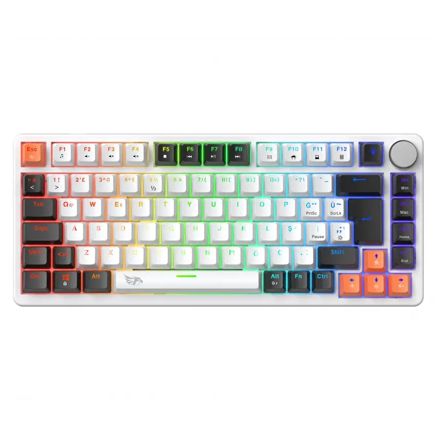 Gameagle Strike Compact V2 Rainbow Kablolu TR Layout Mekanik Oyuncu Klavyesi Blue Switch Beyaz
