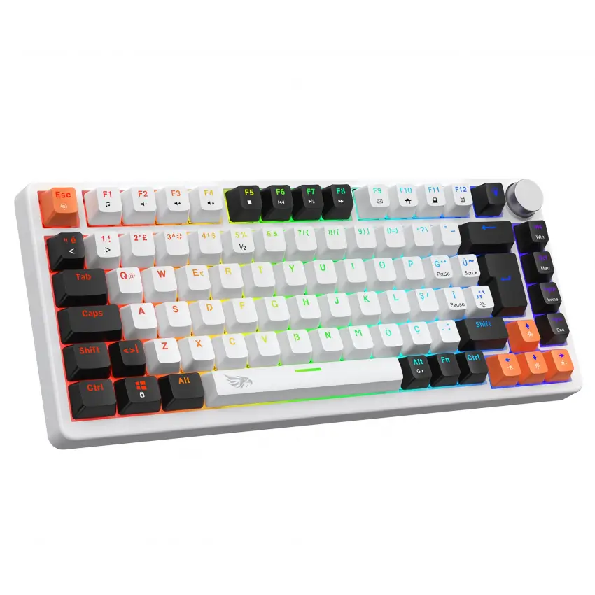 Gameagle Strike Compact V2 Rainbow Kablolu TR Layout Mekanik Oyuncu Klavyesi Blue Switch Beyaz