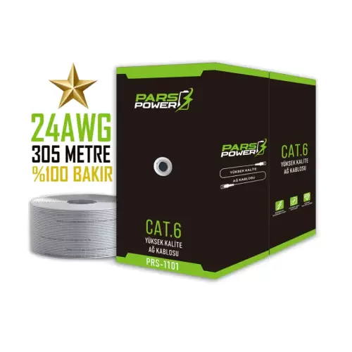 Pars Power 24 Awg 0.50 mm %100 Bakır 305 Metre Network Cat6 U/UTP İç Mekan Data Kablosu