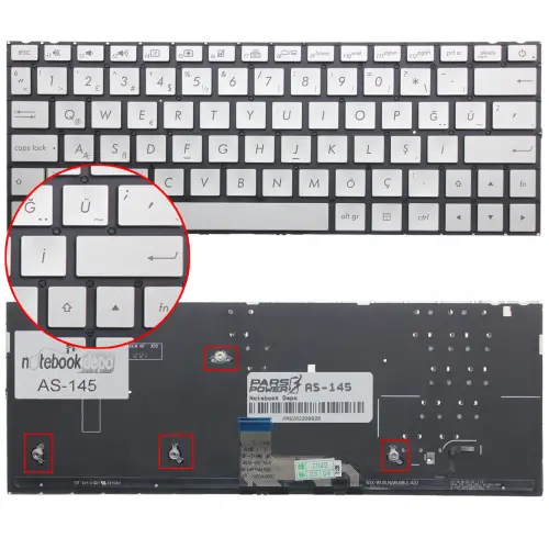 Asus ZenBook 13 UX333, UX333F Klavye Işıklı (Gümüş TR)