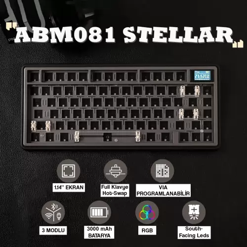 CIDOO ABM081 Stellar Esports RGB Mekanik 3 Mode Kablosuz Klavye KİTİ (SİYAH)