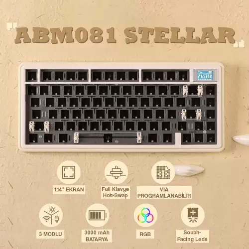 CIDOO ABM081 Stellar Esports RGB Mekanik 3 Mode Kablosuz Klavye KİTİ (IVORY COFFY)