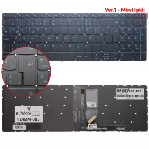 Lenovo IdeaPad NSK-BY0SN 0T, 9Z.NDRSN.00T REV SA Klavye Mavi Işıklı (Siyah TR)