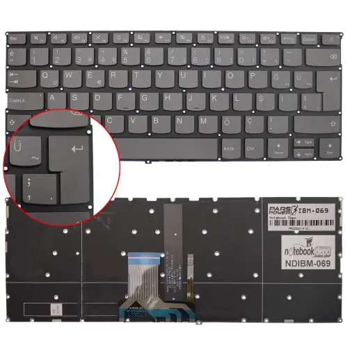 Lenovo Ideapad 81BR, 81BV Klavye Işıklı (Füme TR)