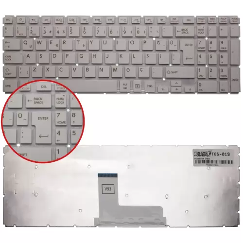 Toshiba Satellite L50-B, L50-C, C55-C, S50-B, C70-C, L70-C Serisi Uyumlu Notebook Klavye (Beyaz TR)