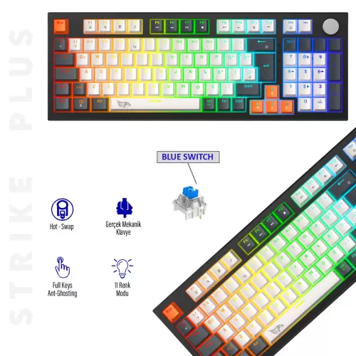 Gameagle Strike Plus MK-96X2ABB Mekanik Işıklı Gamer Klavye