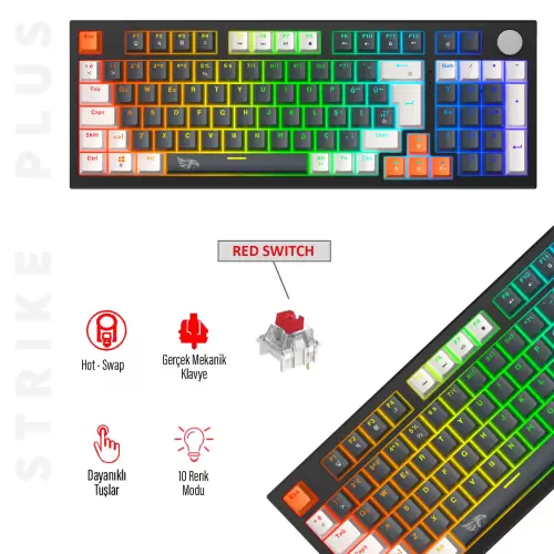 Gameagle Strike Plus MK-96X2BAR Mekanik Işıklı Gamer Klavye