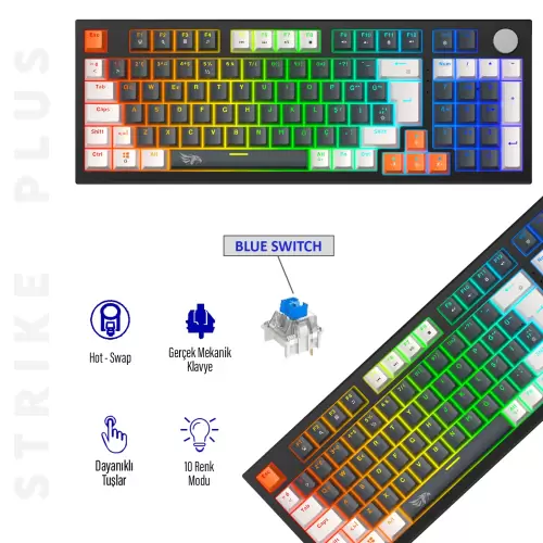 Gameagle Strike Plus MK-96X2BAB Mekanik Işıklı Gamer Klavye