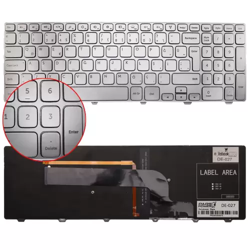 Dell Inspiron 15-7000 Serisi Uyumlu Notebook Klavye Işıklı (Gümüş TR)