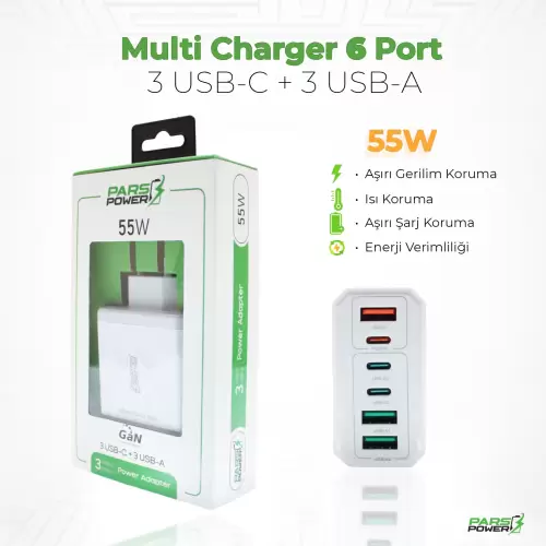 Pars Power PRS-301 55W Çoklu Hızlı Pd - Gan Adaptör Şarj Aleti-Cihazı