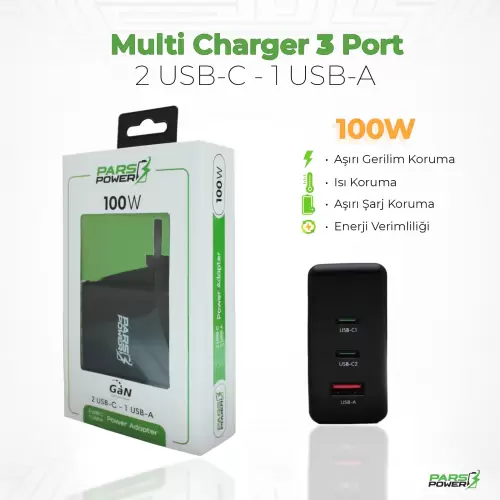 Pars Power PRS-304 100W Çoklu Hızlı Pd - Gan Adaptör Şarj Aleti-Cihazı