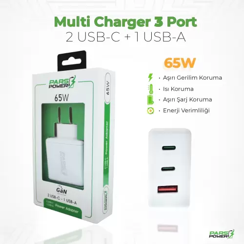 Pars Power 65W Çoklu Hızlı Pd - Gan Adaptör Şarj Aleti-Cihazı