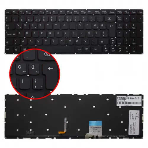 Lenovo ideaPad Y50-70 80DT, Y50-80, Y70-70 Serisi V-136520YK1-TR Notebook Klavye Işıklı (Siyah TR)