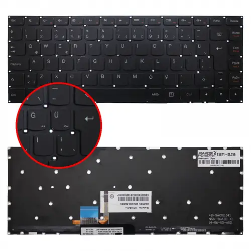 Lenovo E31-70, E3170, 80KX Notebook Klavye Işıklı (Siyah TR)