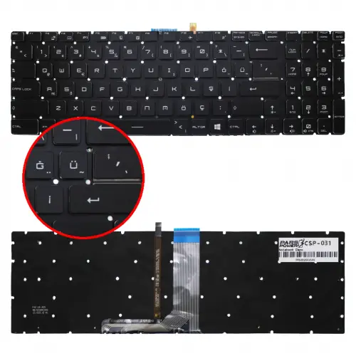 Msi WT73VR 7RM Uyumlu Notebook Klavye (Siyah Işıklı TR)