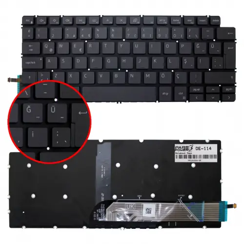 Dell Uyumlu Inspiron 5300, 13-5300, 13 5300 Uyumlu Klavye Işıklı (Siyah TR)