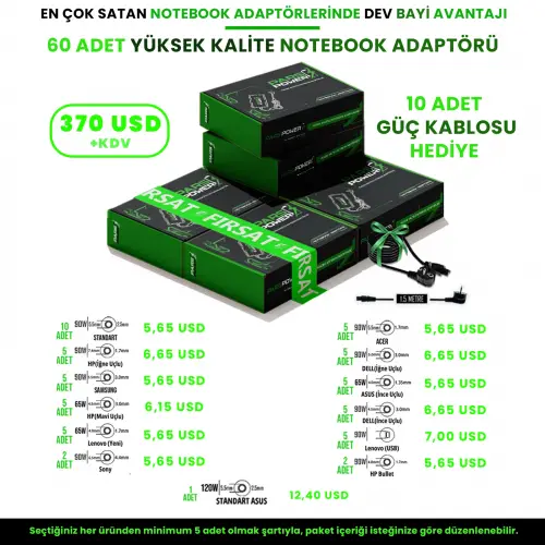 Kampanyalı Bayi Özel 60 Adet Avantajlı Adaptör Paketi