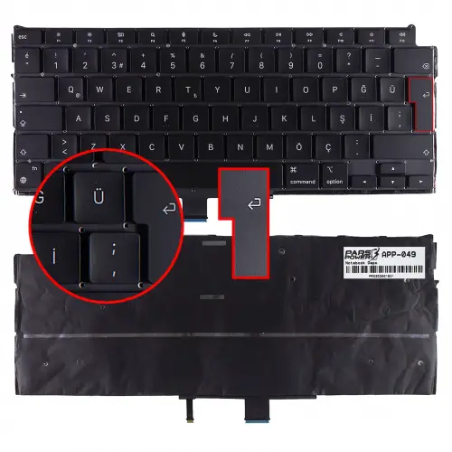 Apple MacBook Air MGN73 MGNA3 MGNE3 Klavye Işıklı (Siyah TR)