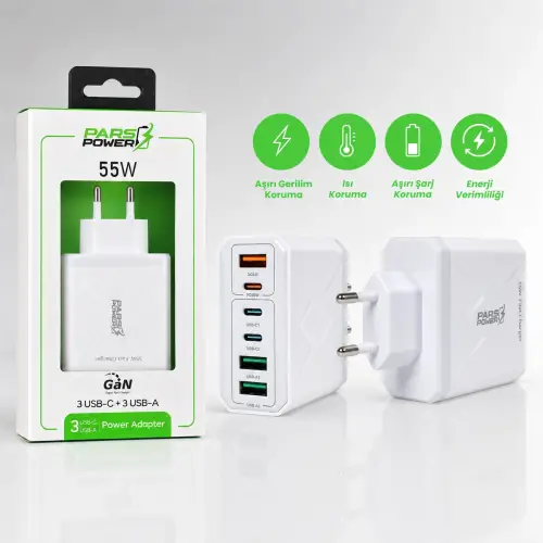 Pars Power 55W USB - TypeC Hızlı Pd - Gan Adaptör Şarj Aleti-Cihazı