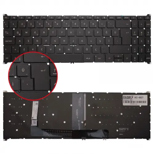 Acer Aspire 15 A15-51P N23C3 Klavye Işıklı (Siyah TR)
