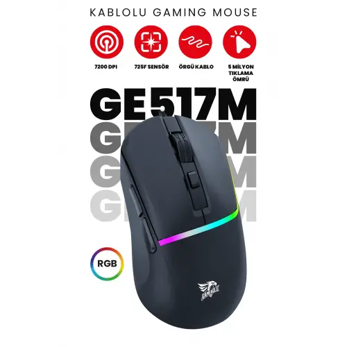 Gameagle GE517M RGB Makrolu 7200DPI Kablolu Oyuncu Mouse