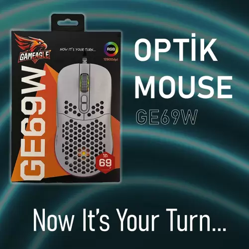 Gameagle GE69W Ultra Hafif Kablolu RGB Oyuncu Gaming Optik Mouse (Beyaz)