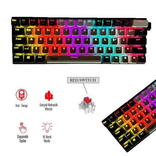 Gameagle Neopulse MK-63X1BAR Mekanik Işıklı Red Switch Gamer Oyuncu Klavye