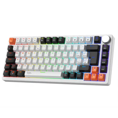 Gameagle Strike Compact V2 Rainbow Kablolu TR Layout Mekanik Oyuncu Klavyesi Beyaz Red Switch