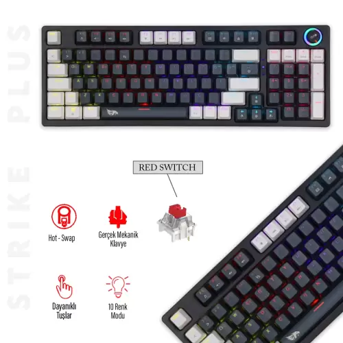 Gameagle Strike Plus MK-96X1ABR Mekanik Işıklı Red Switch Gamer Oyuncu Klavye