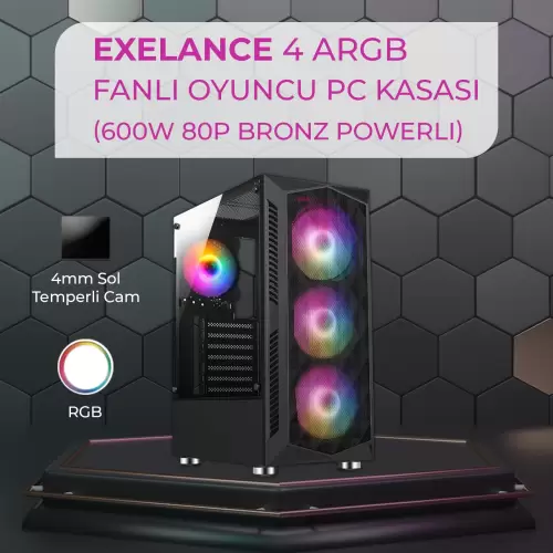 Node Game ND-EXE100AP EXELANCE 4 ARGB Fanlı Gamer Bilgisayar Kasası