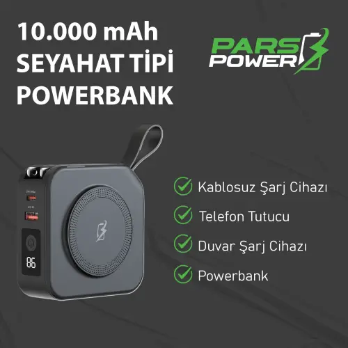 Pars Power Tripmax PRS-M001B Gan Adaptörlü Power Bank (Siyah)
