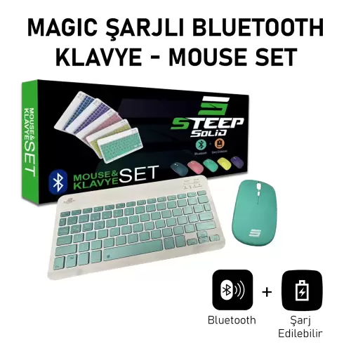 Steep Solid Magic Şarjlı Bluetooth Klavye - Mouse Set (Yeşil TR) STEEPKM1G